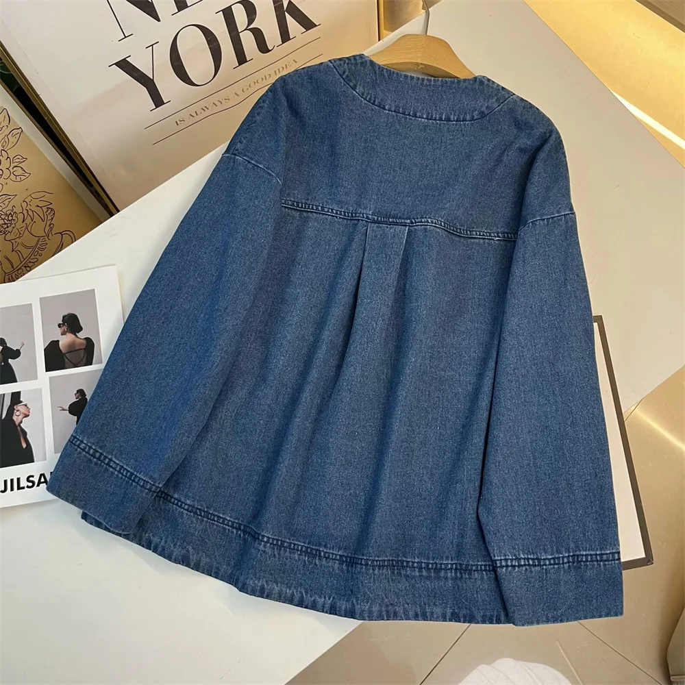 BM&MD&ZA2024 autumn new product simple design pure color casual fashion all-match collar drop shoulder denim shirt