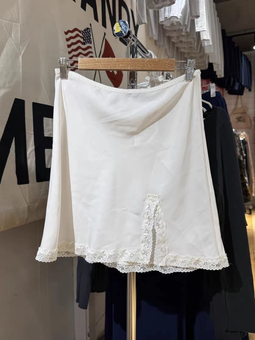 Mini Faldas con dobladillo de encaje blanco para mujer, Faldas cortas de cintura alta, corte en A, informal, dulce y elegante, color liso, novedad
