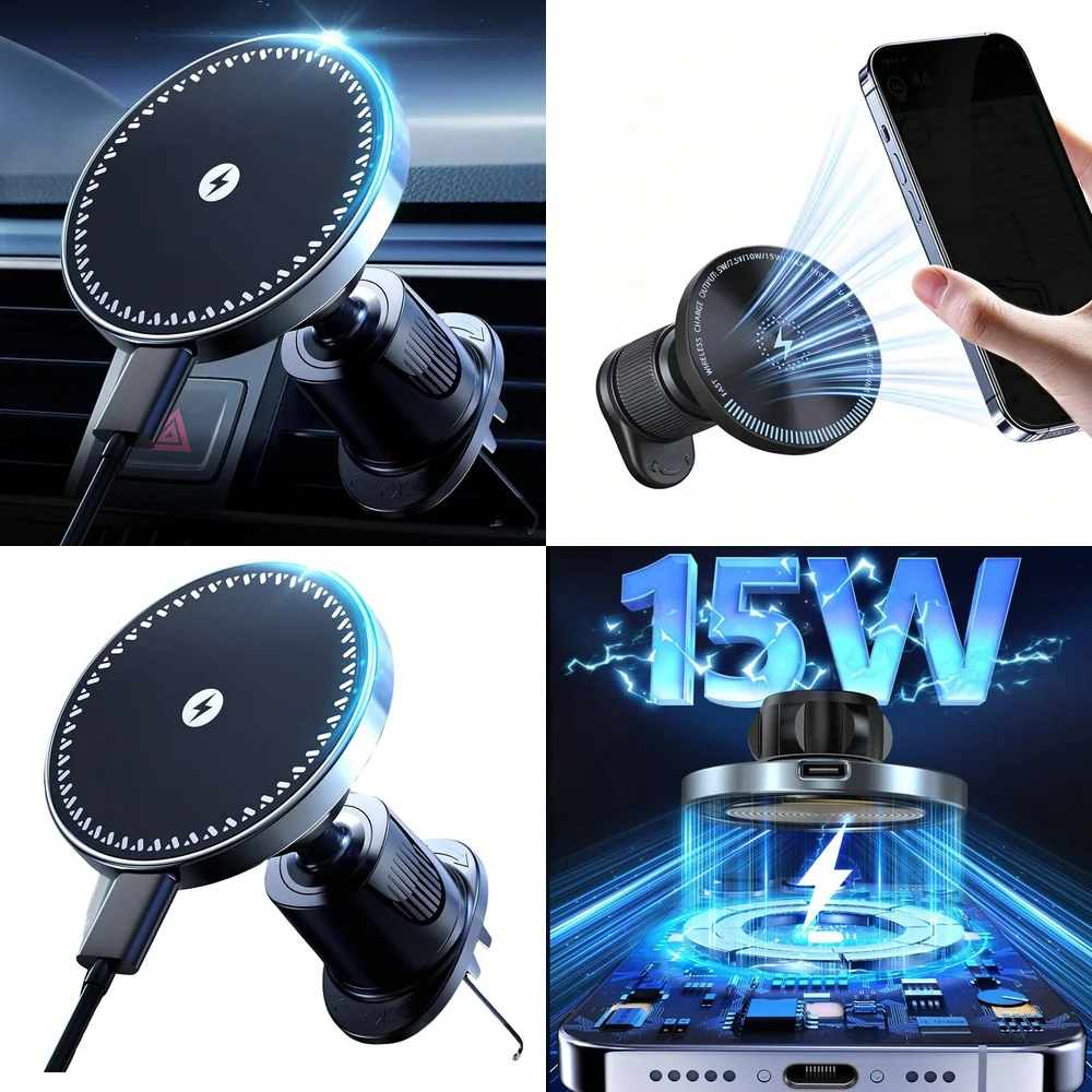 Trending Product 2026 Magnetic Wireless Car Charger Air Vent Car Phone Holder Consumer Electronic Accessories Chargers Adapters