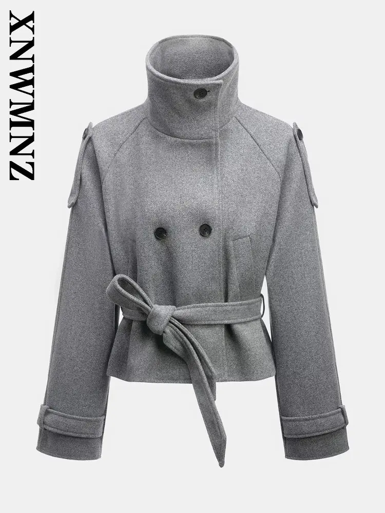 

XNWMNZ 2025 Winter Woman's Chic Commuting Turtleneck Collar Tweed Jacket Simple Vintage Autumn Lady Fashion Keep warm Outerwear