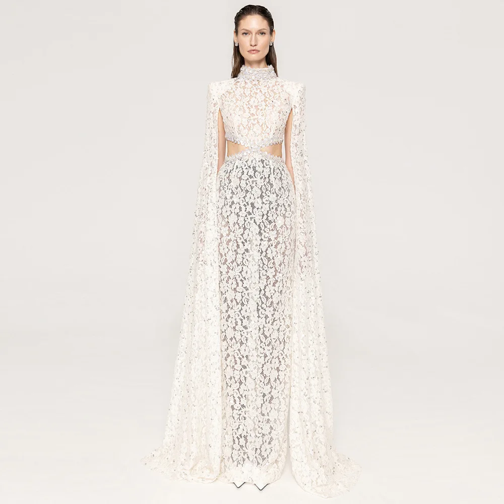 Long skirt dress star new style waist hollow sequin inlaid with diamond nail beads lace long dress Dubai Saudi Arabia long skirt