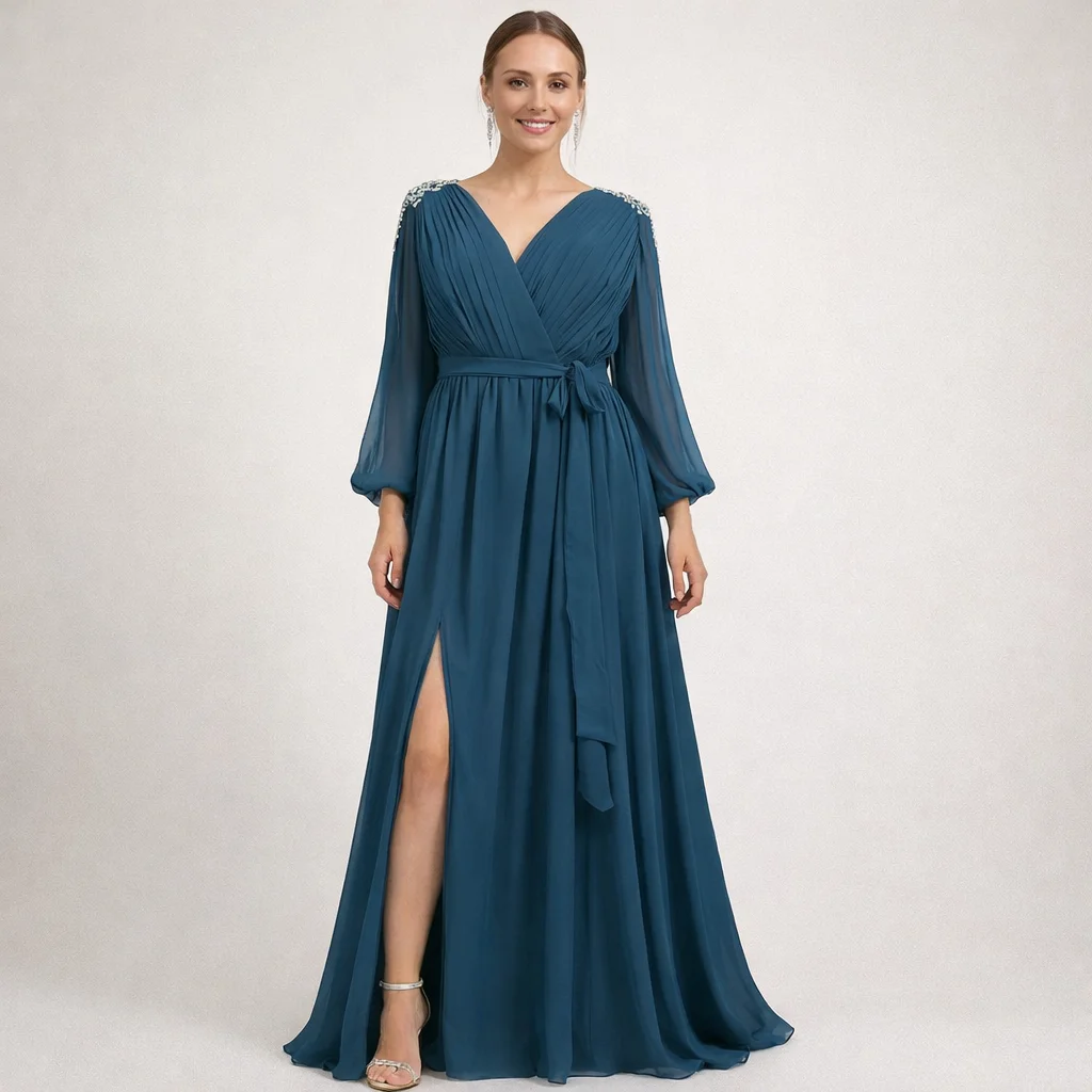luxury-evening-dresses-2026-puff-long-sleeves-chiffon-v-neck-elegant-party-dress-sexy-side-split-beades-cheap-prom-dress