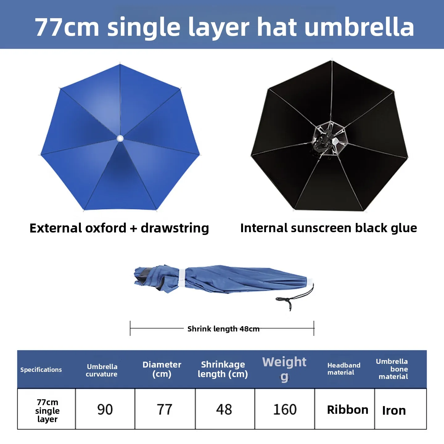 77cm Fishing Umbrella Hat Single Layer Vinyl Canopy Hands Free Sun Rain Cover for Angling Gardening Hiking Outdoor Use 우산 모자