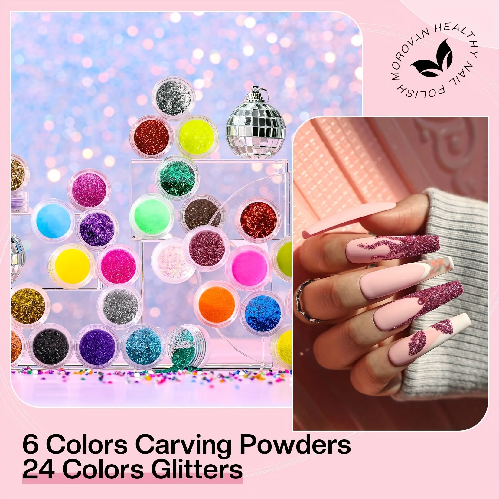 Morovan Beginner Acrylic Nail Kit: Contains Full Nail Kit Acrylic Kit with Glitter Acrylic Powder, Nail Extension Complete Start