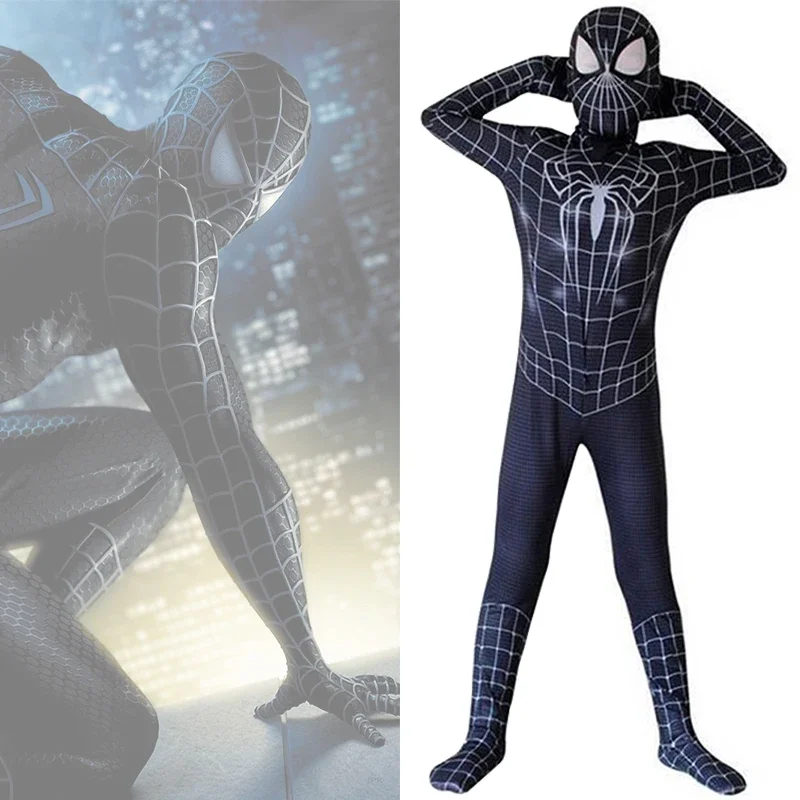 Tobey Maguire Black Spiderman Kostuum Venom Symbiont Cosplay Zentai Bodysuit Jumpsuit Superheld Halloween Kostuum Voor Kinderen Volwassen