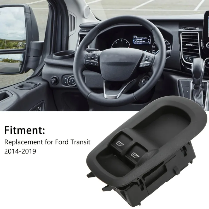 

Driver Side Double Window Control Switch GK2T-14A132-CA for Ford Transit 2014-2019, Black ABS and Metal