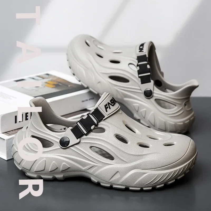 

Мужские уличные сандалии, спортивные тапочки, пляжные шлепанцы, дышащие сабо, мужская повседневная садовая обувь, нескользящие мужские уличные походные сандалии