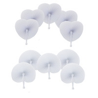 Blank White Heart Shape Round Folding Handheld Paper Hand Fans with Plastic Handles DIY Painting Birthday Wedding Party Decor
