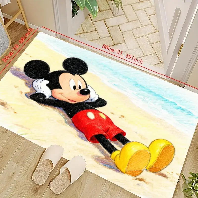 

1 шт., коврик для пола с изображением Микки Мауса Диснея, пляжная тема, милый коврик в стиле аниме, нескользящий моющийся коврик для гостиной