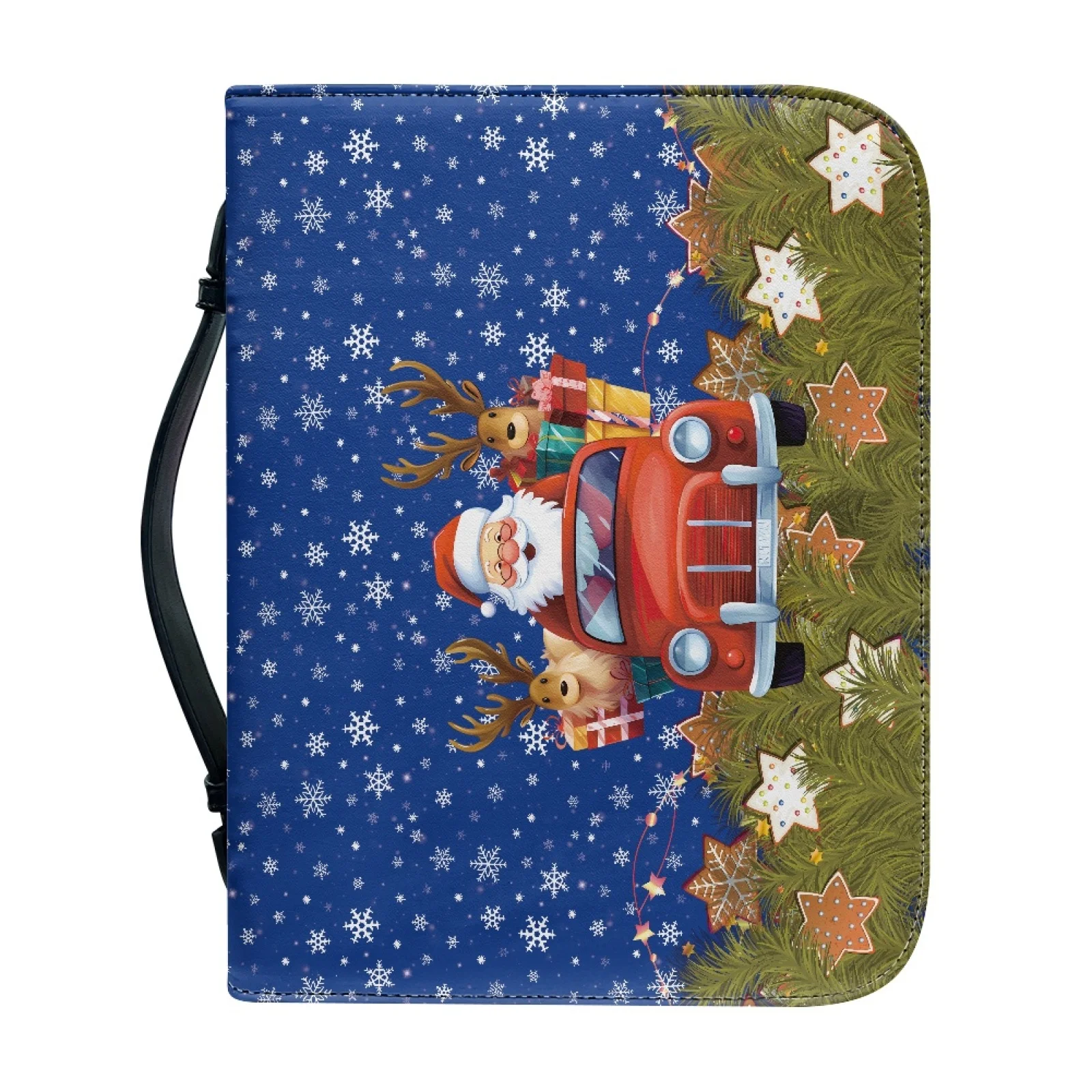 PENSTROLL Santa Red Car Print 2026 Collection Large Capacity Bible Covers for Men PU Leather Bible Tote