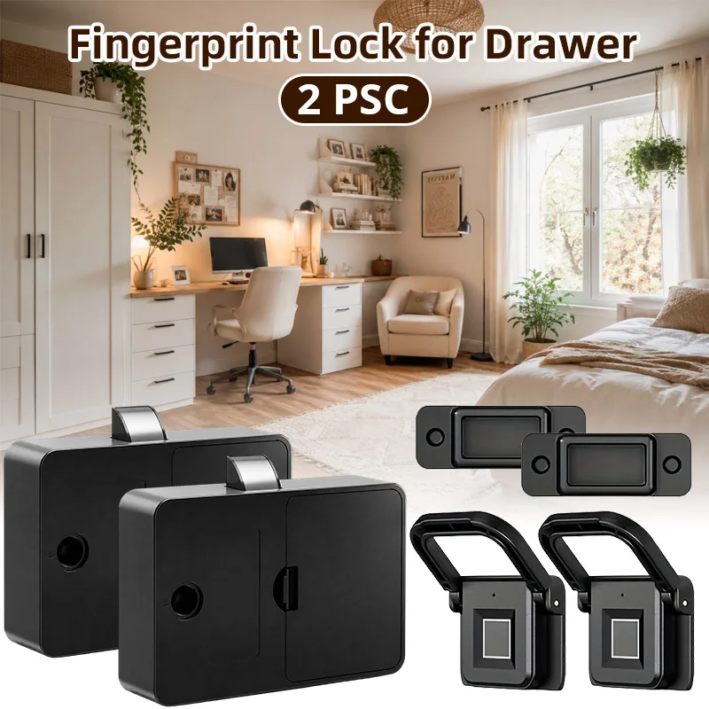 2Pcs Biometric Fingerprint Drawer Cabinet Lock Anti-theft Keyless Electronic Hidden Lock Type-C Charging Home Office Storage