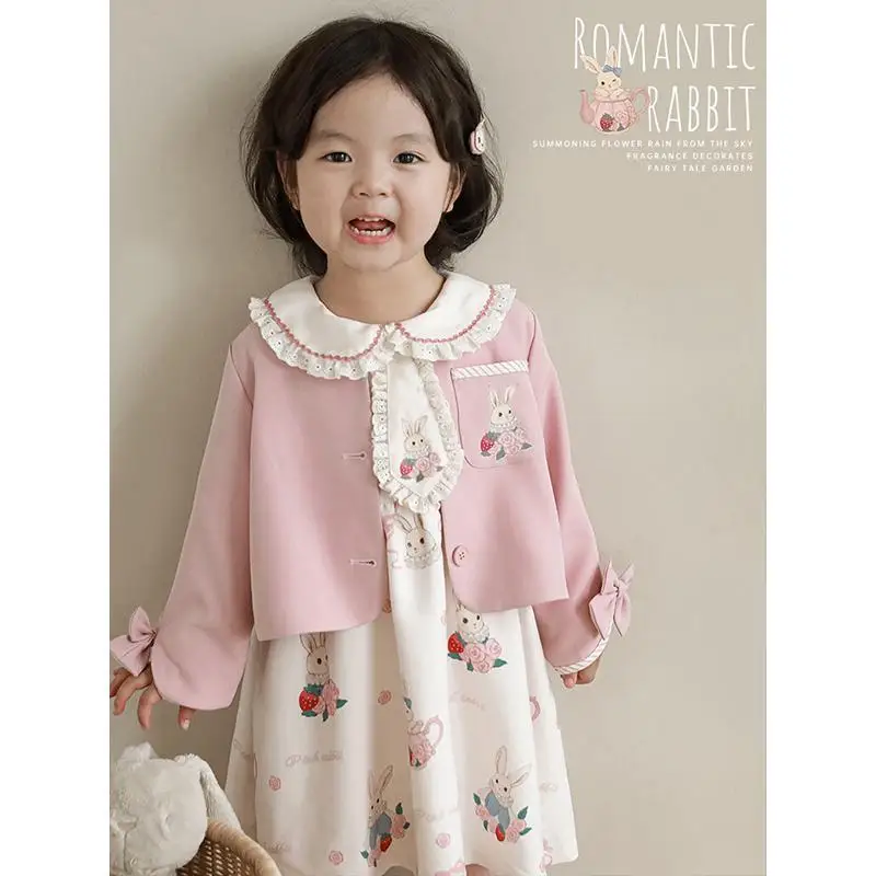 Autumn Spring Long sleeve Spanish Vintage Cute Embroidery Cartoon Dress Girl Kids Lapel Dresses A-Line Party Wear Elegant Clothe