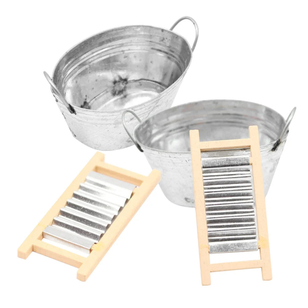 

2 Sets Dolls Dollhouse Toilet Iron Miniature Laundry Basket Decorative Model