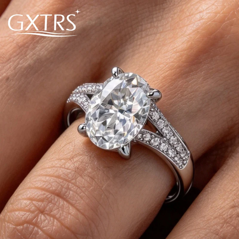 GXTRS 4.5CT Oval Moissanite Rings For Women Men 925 Sterling Silver 8*12mm Lab Diamond Wedding Row Band Fine Jewelry Certified