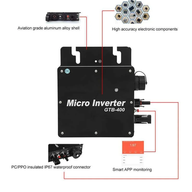 

【Hot Cake】Grid Tie Solar Inverter 400W Intelligent Microinverter 22-50VDC MPPT IP65 Wifi Pure Sine Wave Converter For 110V 220V