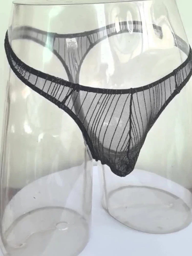 Transparent erotic thong men's dew point perspective men's underwear triangle pants men's sexy thong underwear men