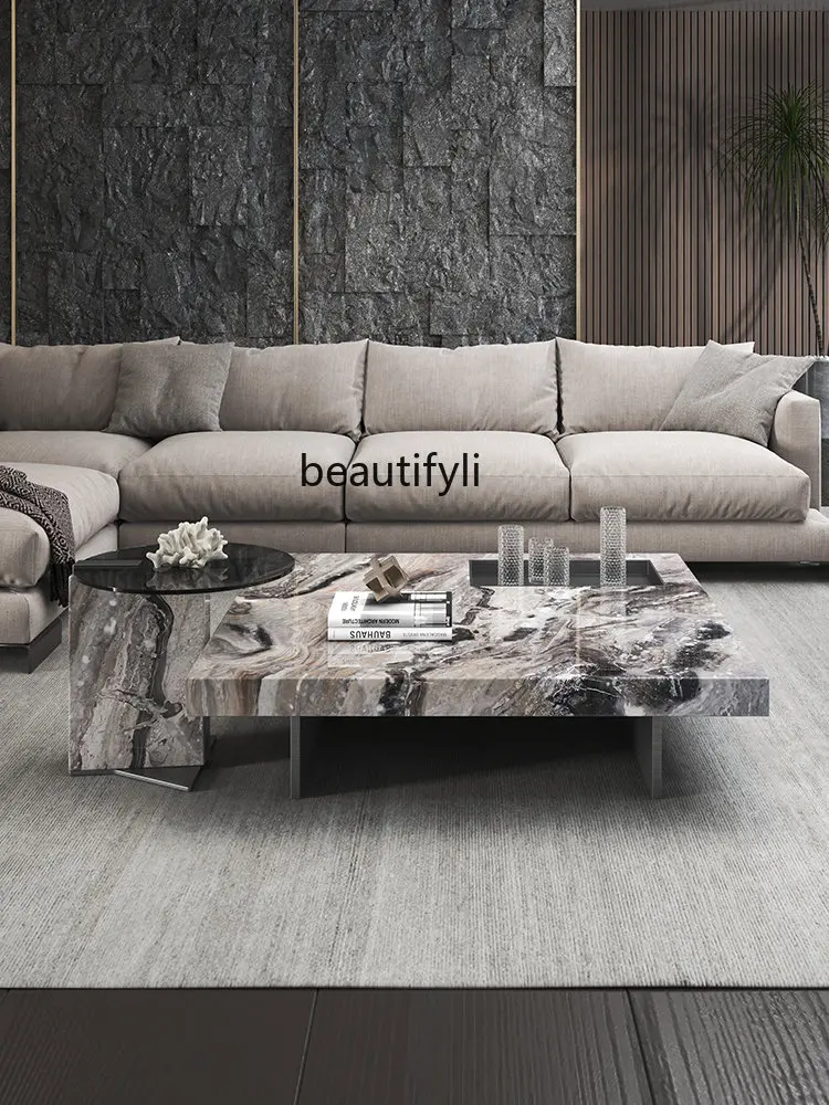 

Mild Luxury Marble Coffee Table Living Room Home Small Apartment Simple Modern Square Side Table Coffee Table Combination