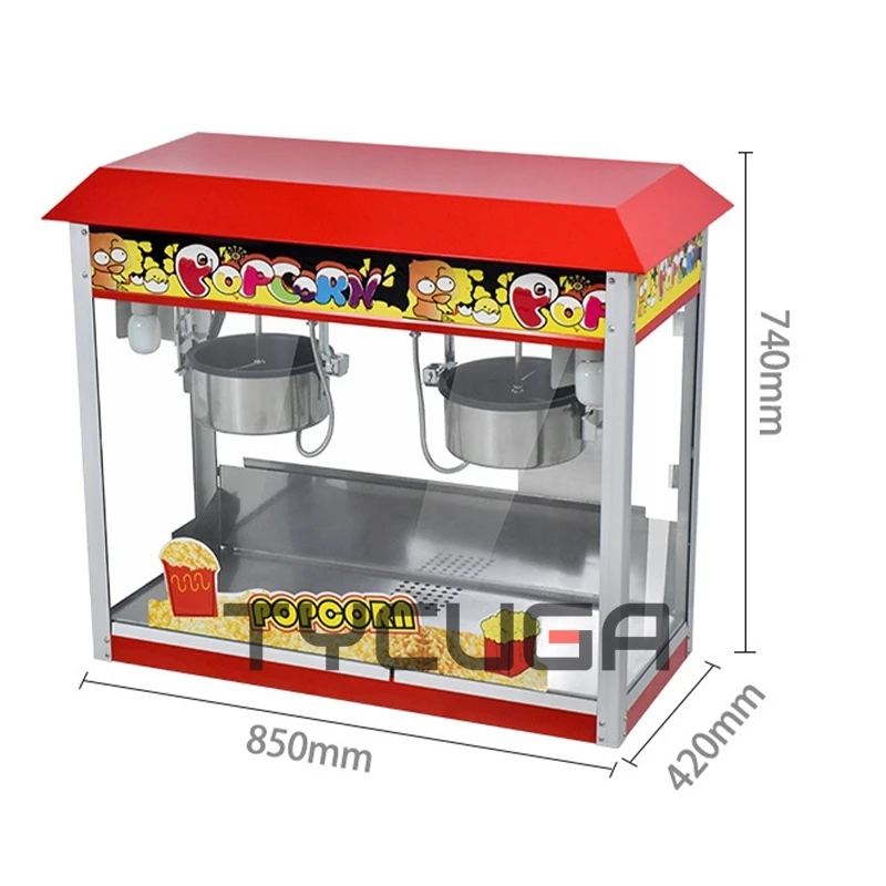 Коммерческая машина для попкорна Электрическая машина для попкорна с двойной чашей для киоска, стиль крыши, машина для попкорна с шариками-бабочками