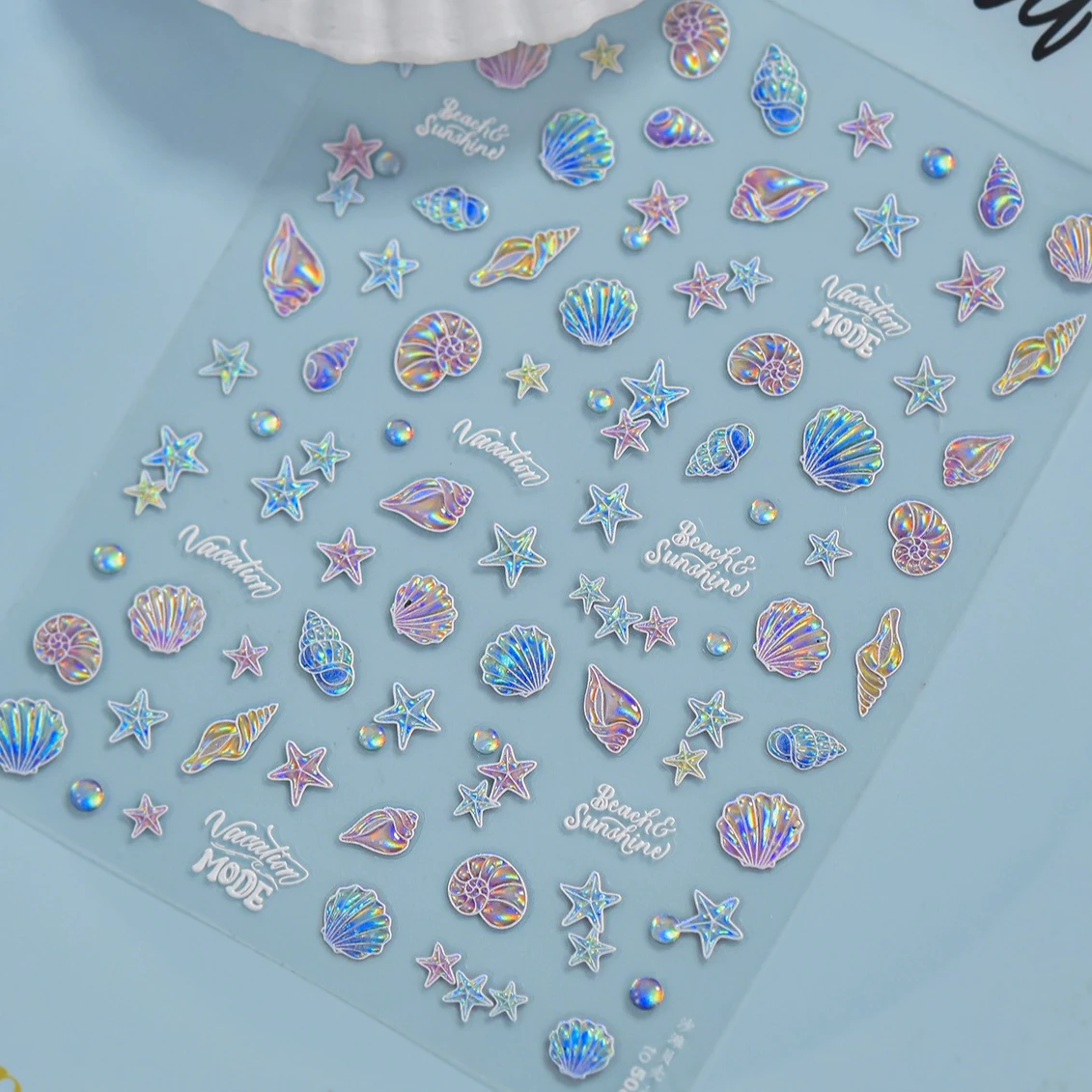 Concha marina colorida brillante, elementos del océano de estrella de mar, burbujas de agua, Concha de estrella, pegatinas subacuáticas para decoración de uñas, calcomanías para manicura