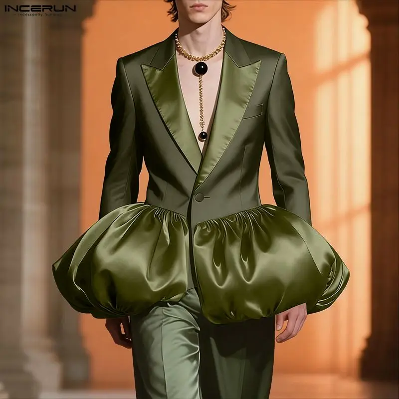INCERUN hommes Blazer Satin Patchwork revers à manches longues un bouton mâle costume Streetwear élégant personnalité mode mince manteaux hommes