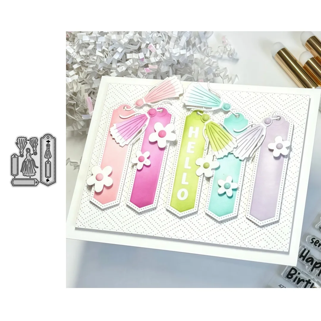 Lesezeichen mit Quasten-Anhänger, Metall-Stanzformen für DIY Scrapbooking, Kartenherstellung, Schablonen, Prägung, Basteldekoration