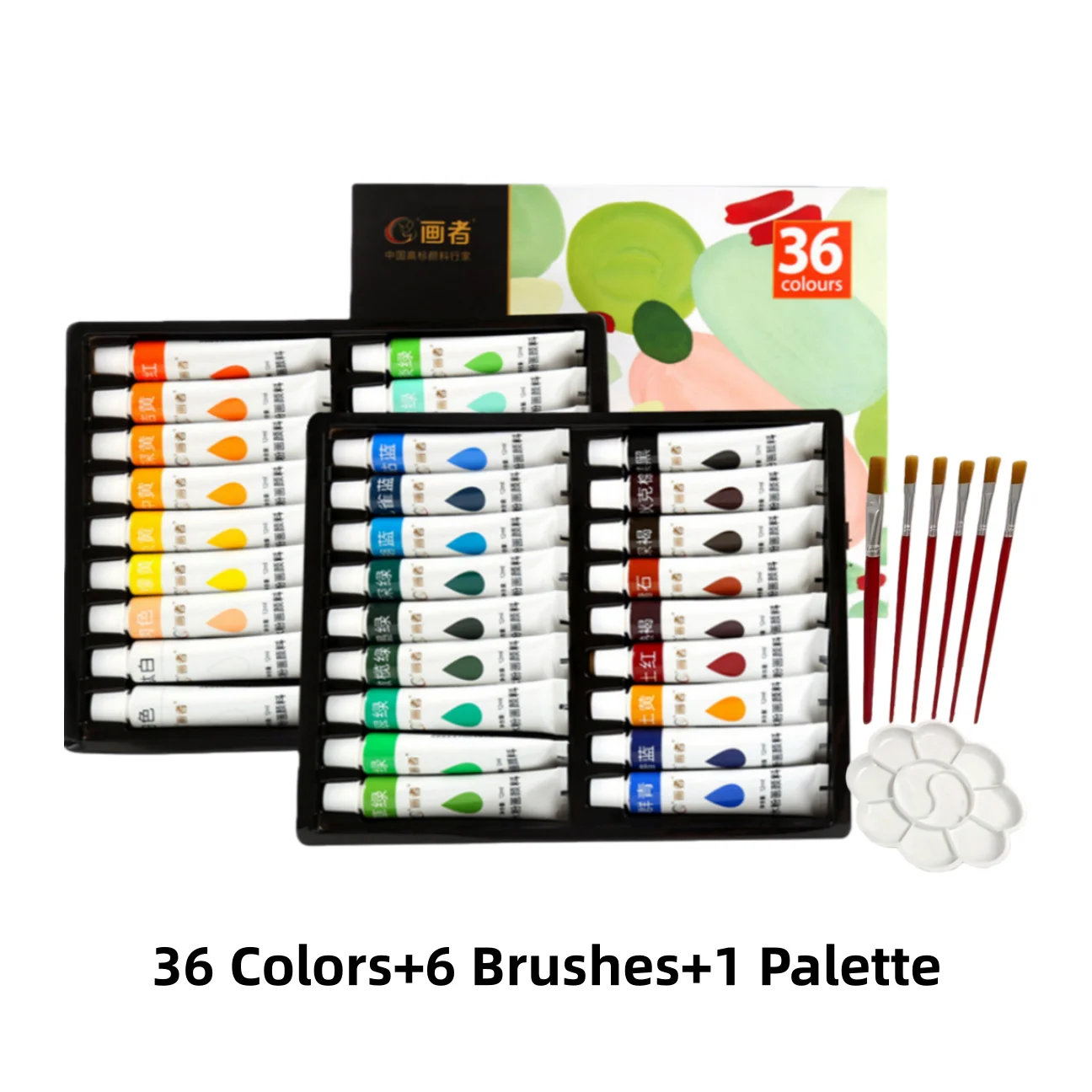 12/18/24/36 Farben Gouache-Farben, 12 ml / 0,4 oz, inklusive 6 Pinsel und 1 Palette, geeignet für Studentenmalerei