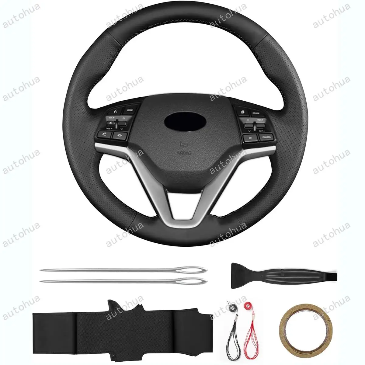 

Hand-Stitch Steering Wheel Cover for Hyundai 2016 2019 Tucson/2019 Tucson N Line Non-Slip Breathable Microfiber Leather