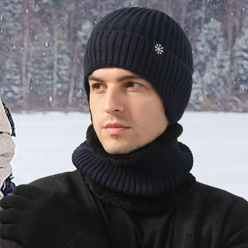 Fleece Lined Beanie Fleece Lined Neck Warmer Scarf Thermal Knit Beanie Scarf 2 Piece Winter Pullover Hat Knitted Caps Ear