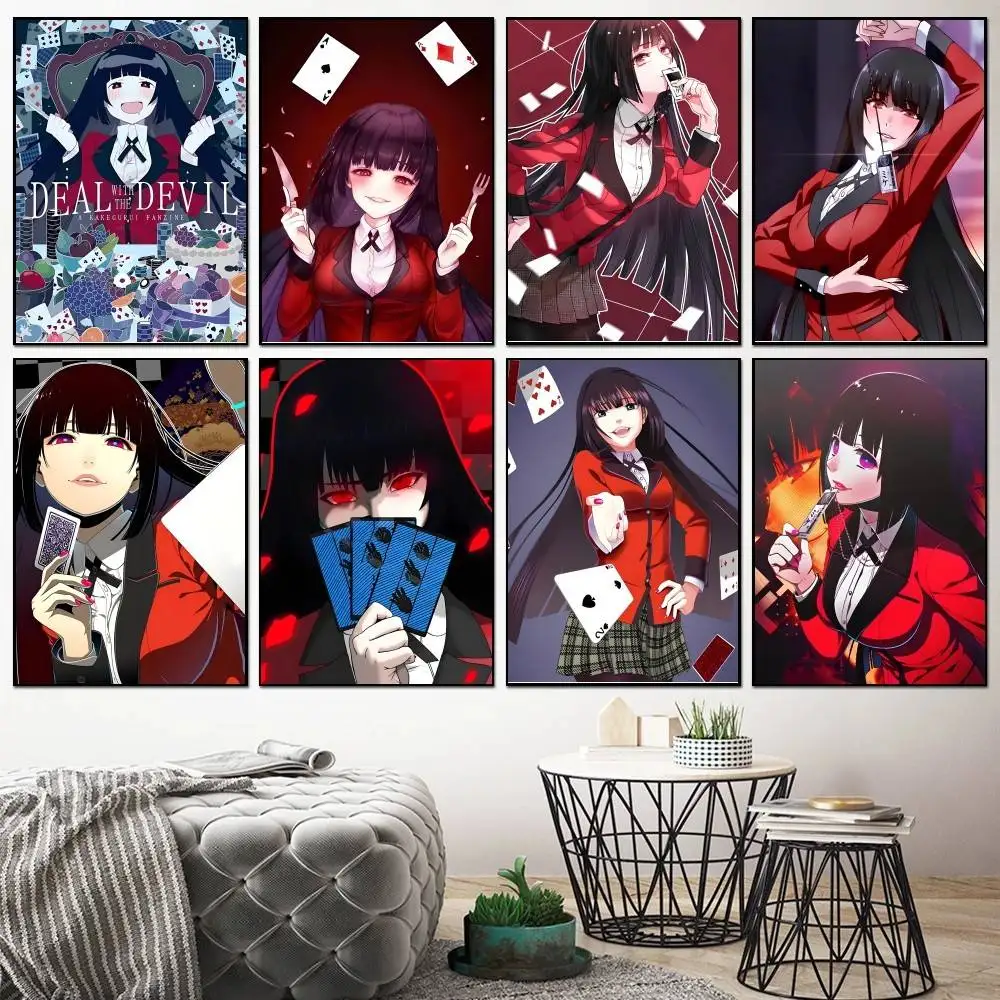 vintage kakegurui anime Poster Self-adhesive Art Waterproof Paper Sticker Coffee House Bar Room Wall Decor