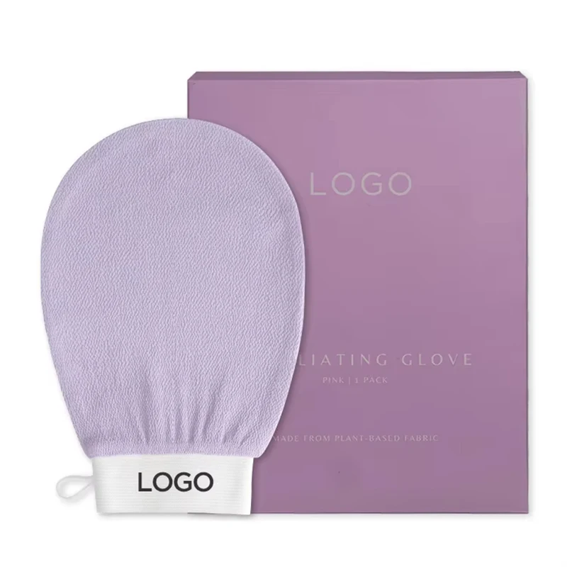 50pcs Custom Logo Korean Exfoliating Mitt for Shower  Soft Purple Viscose Fiber Exfoliating Gloves Remover of Dead & Dry Skin