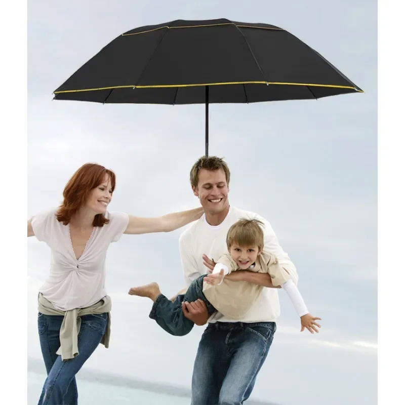 

Super Big Top Quality Umbrella Double Strong Rain Woman Windproof Paragua Male Women Sun 3 Floding Fashion Business Men Umbrella