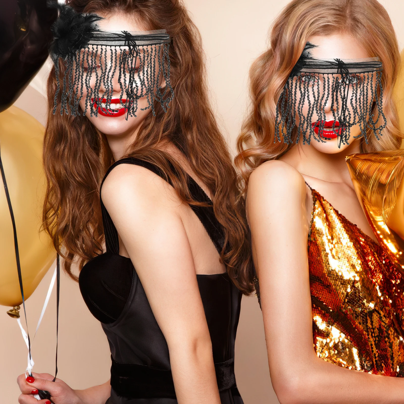 

Fringed Mask Black Rhinestone Masquerade Face Masks Vintage Prom Cosplay Party Comfortable Mystery Durability Stylish