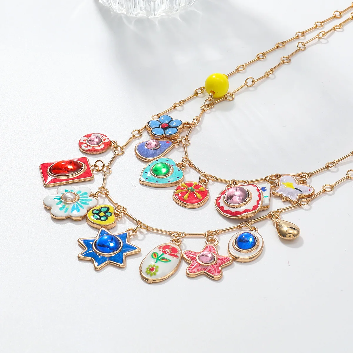 Böhmische Mehrschichtige Bunte Emaille-Blumen-Herz-Stern-Anhänger Halsketten für Frauen 2026 Trend Schmuck Geschenke – Detail 4