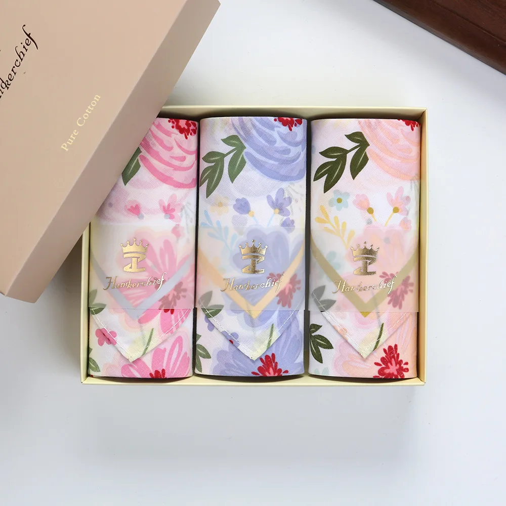

Women's Floral Cotton Handkerchiefs 43cm Soft Absorbent Printed Pocket Squares Lightweight Daily Use Towels