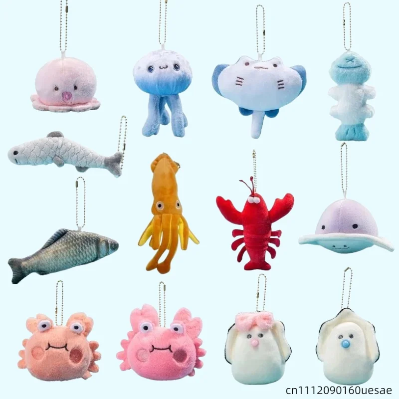 15cm Creative Plush Marine Aquatic Organism Pendant Seafood Market Ocean Plush Toy Crab Lobster Devil Fish Keyring Boy Gir Gift