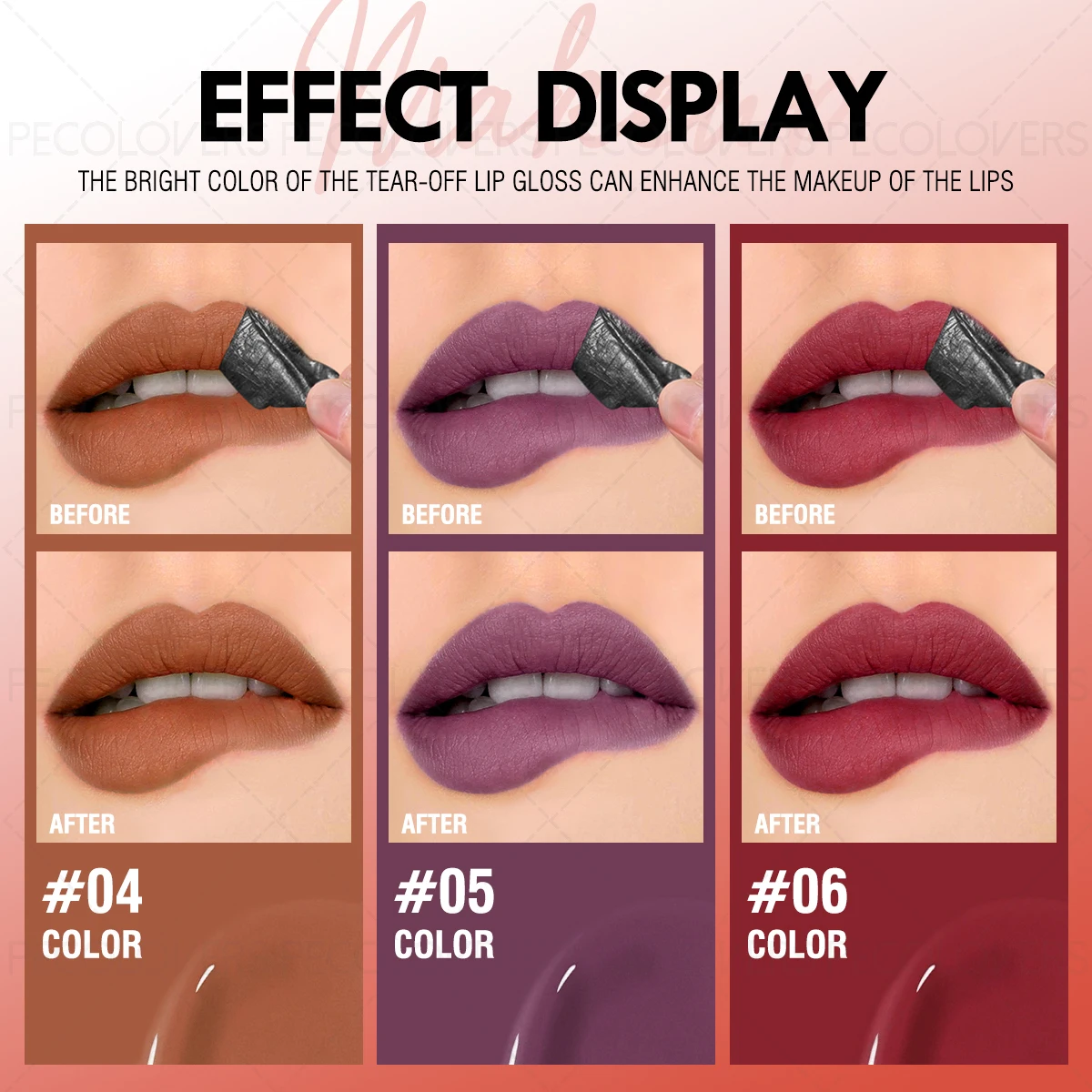 1 個の興味深い剥がせるリップグロスタトゥー、あらゆる肌タイプに適したマットリップスティック、鮮やかなピンクがかった赤色の色合いが理想的、完璧なギフト