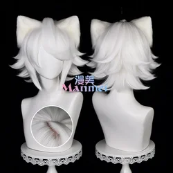 Gato lindo peluca juego cielo niños de la luz Cosplay blanco 32cm Peluca de pelo corto Cap Sky: niños de la luz Cosplay peluca + orejas