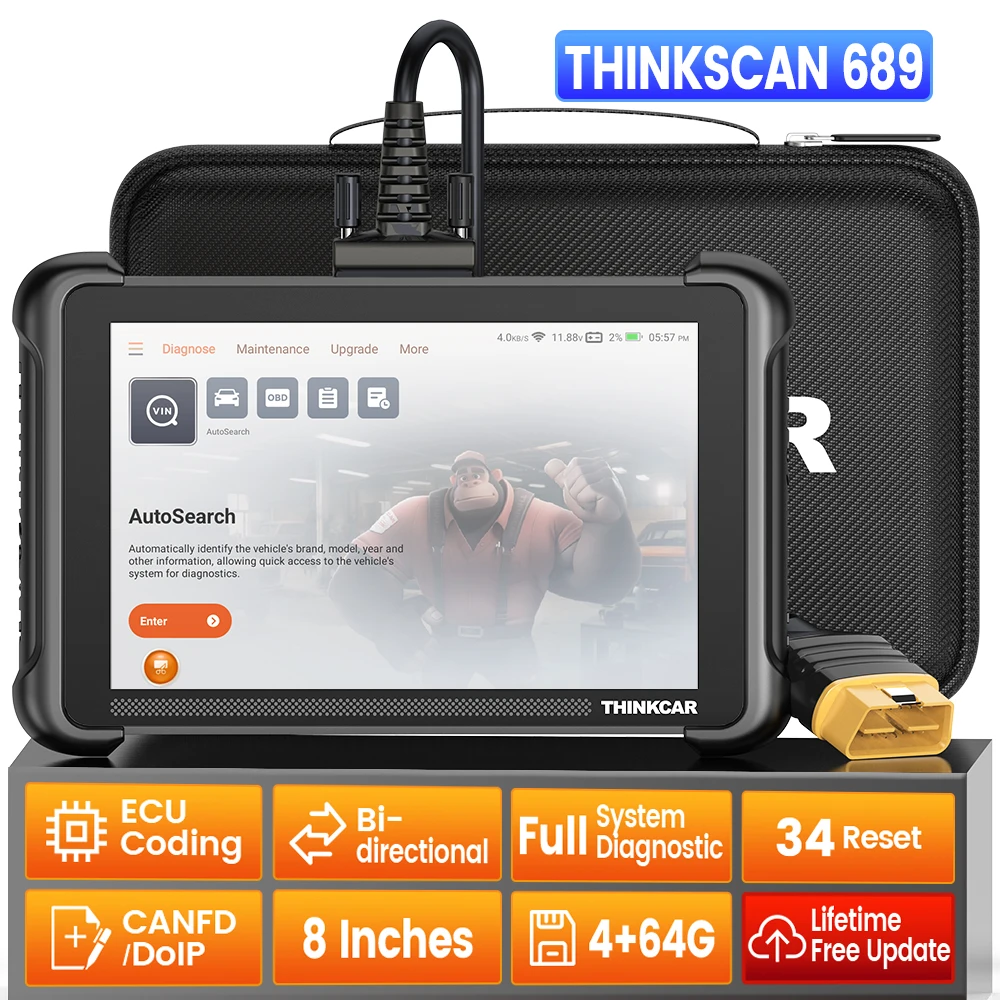 THINKCAR THINKSCAN 689 CANFD DOIP Car Scan Tool 34 Reset Obd2 Scanner All System Diagnostic Tool ECU Coding Active Test Global