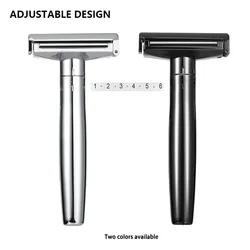 Adjustable Safety Razor Double Edge Mens Shaving Mild to Aggressive 6 Levels Shaver With Auxiliary Rolling Axis (10 Blades)