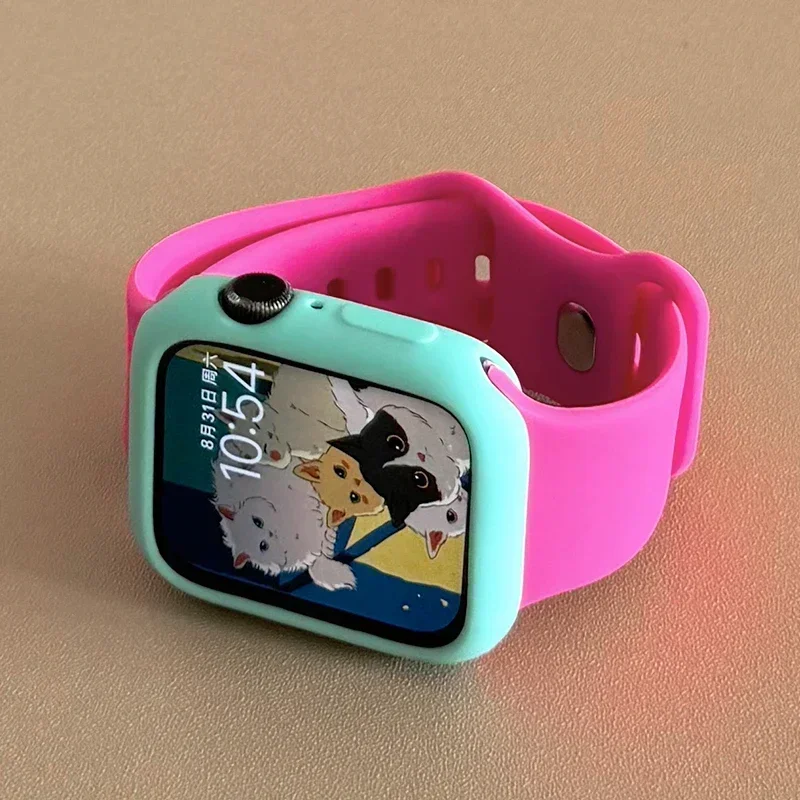 Y2k كوريا لطيف سيليكون حزام + حافظة لساعة أبل Ultra2 49 مللي متر 46 مللي متر 44 41 42 45 Correa لسلسلة Iwatch 10 9 8 SE 7