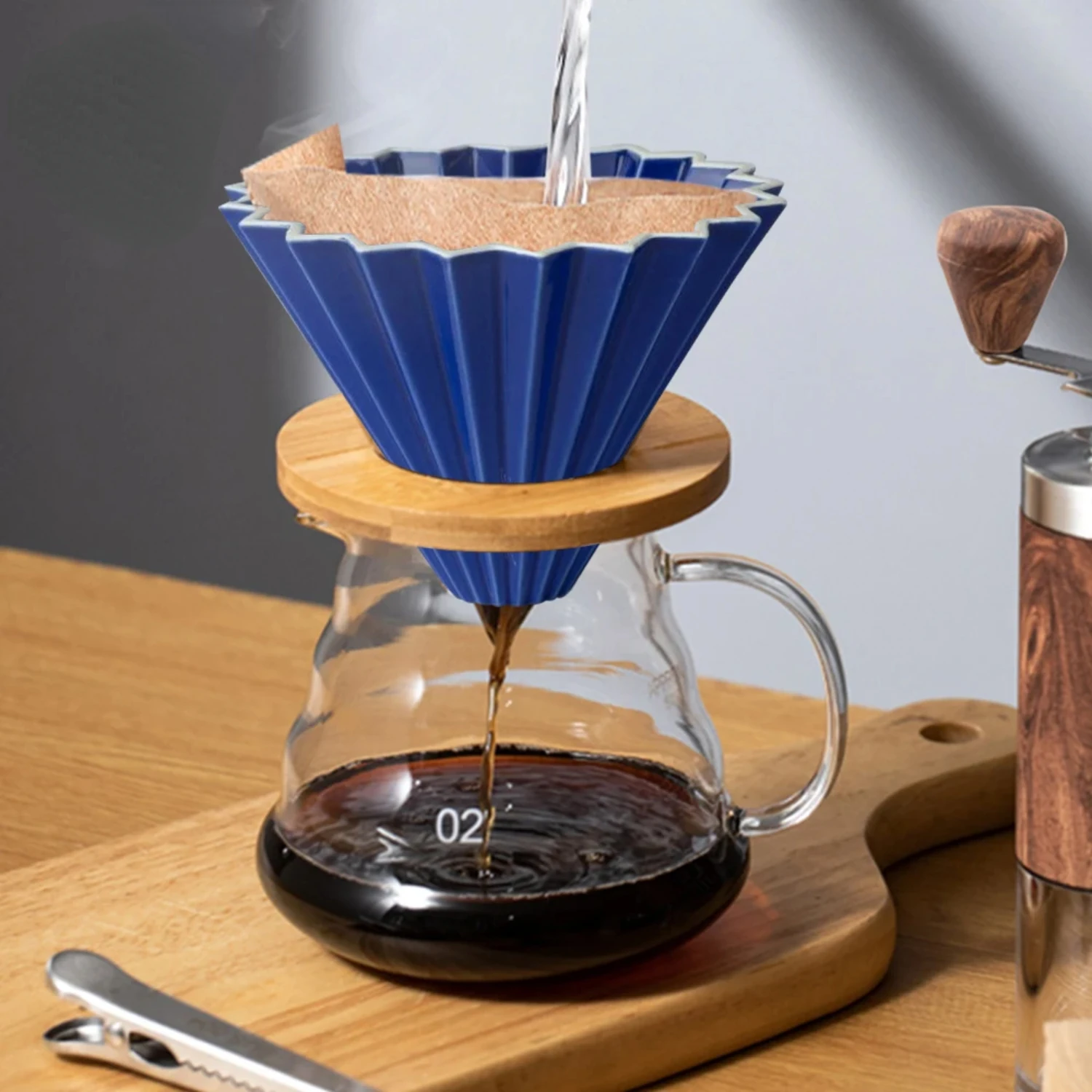 Ceramic Coffee Filter Cup Reusable Filters Coffee Maker with Wood Stand Funnel Dripper Cake Filter Cup Coffee Accessories