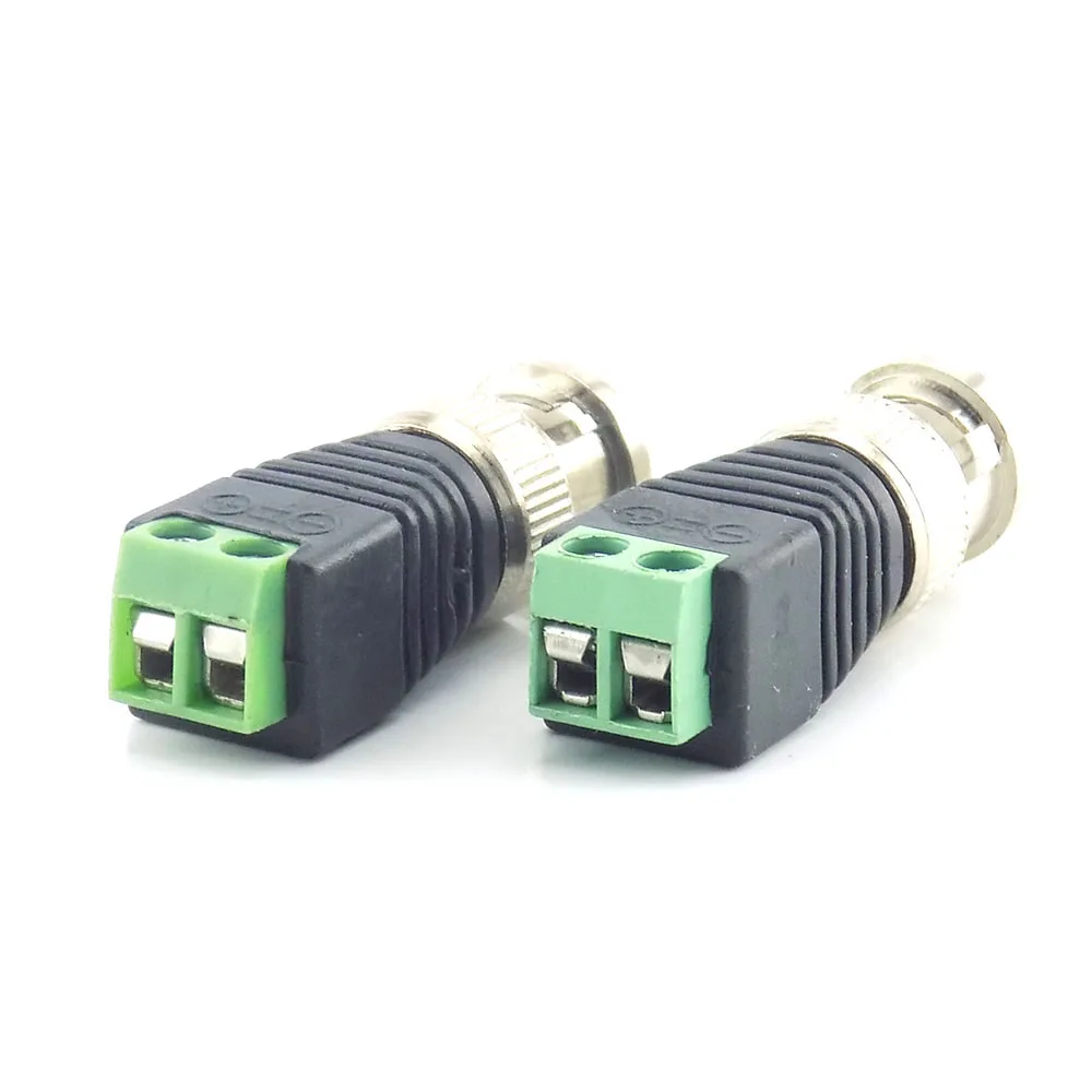 100Pcs wholesale BNC DC Male Connector Plug Adapter Video Balun Coax CAT5 for CCTV Camera Security Surveillance Accessories H10