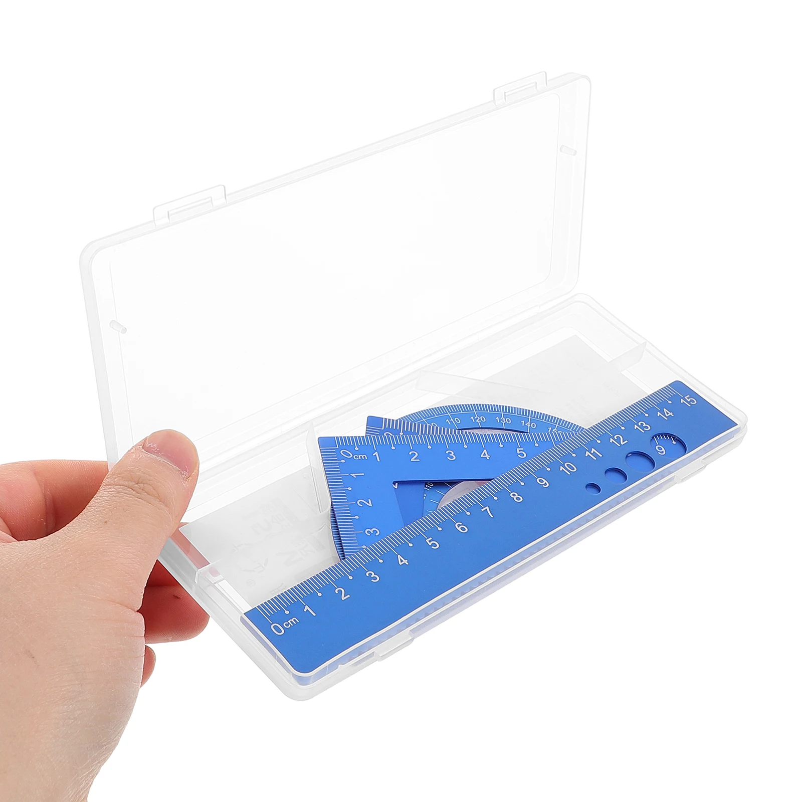 1 set Student Ruler Set Aluminum Alloy Geometry Measuring Tools Exam Drafting Kit Triangular Straight Protractor Office Supplies