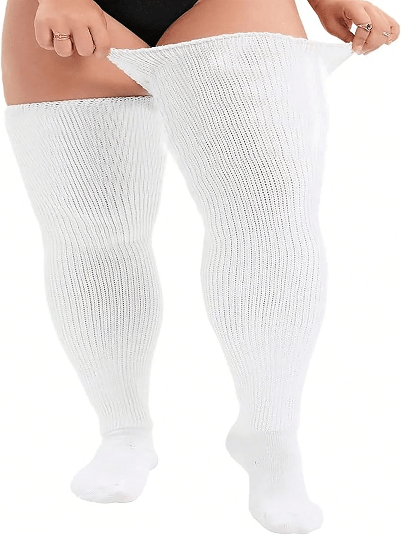 Plus Size Thigh High Socks Extra Wide Long Knit Cozy Women