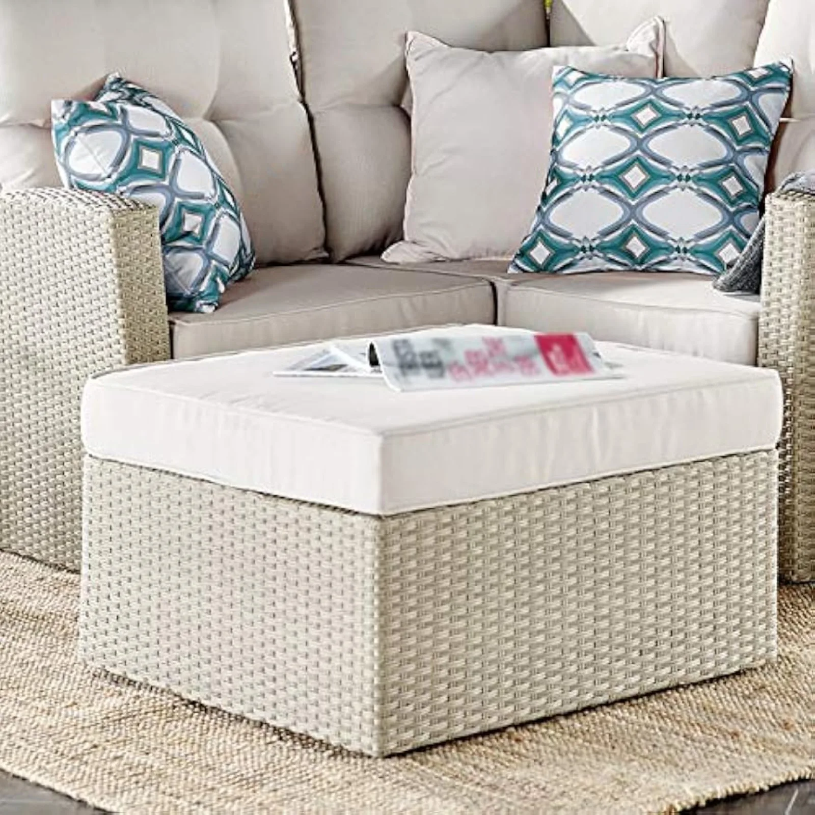 

US Canaan All-Weather Wicker Outdoor 26" Square Ottoman with Cushion