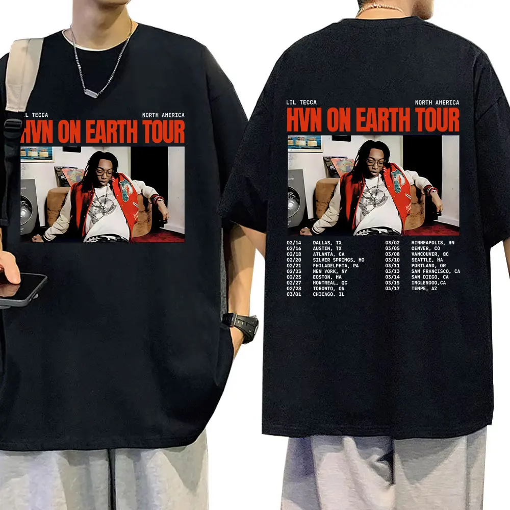 

Rapper Lil Tecca Hvn on Earth Tour T-shirt Men Women Hip Hop Fashion Short Sleeve T Shirts Men's Vintage Oversized Streetwear