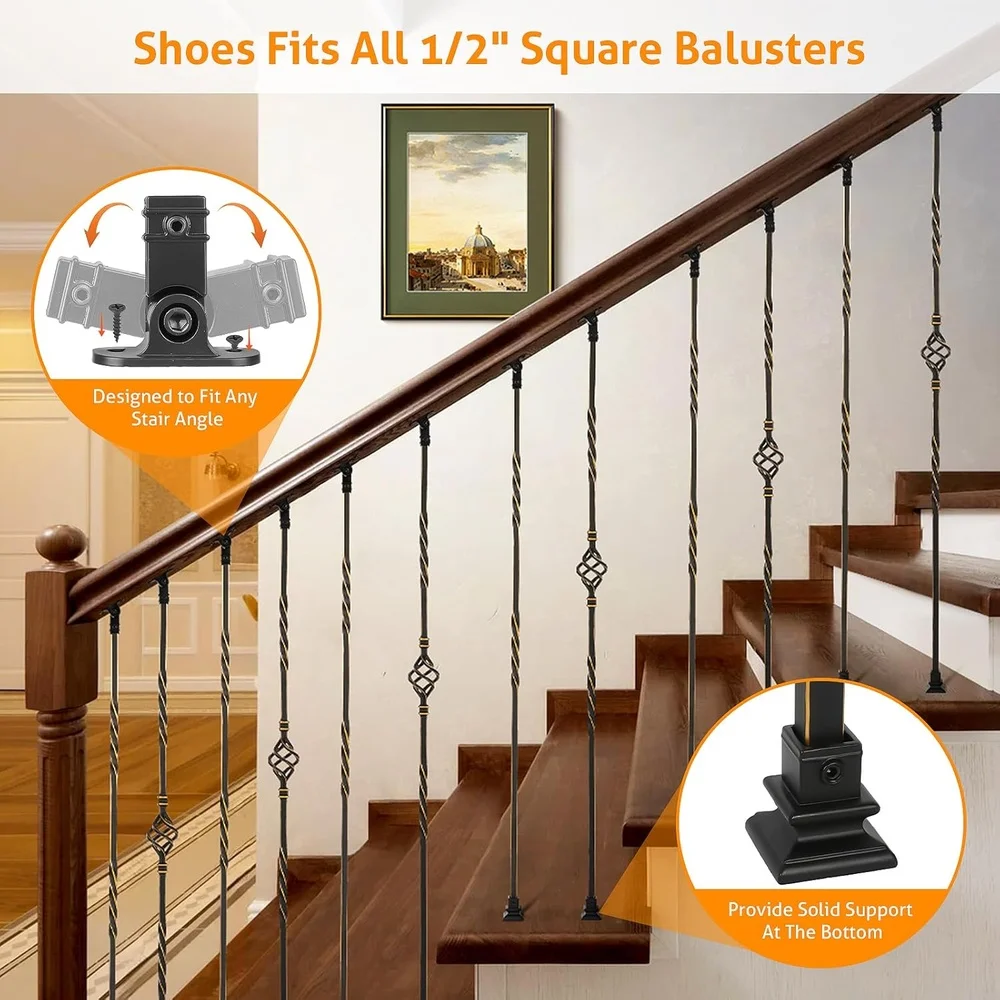 16er-Pack schmiedeeiserne Baluster, hohle Treppenspindeln, doppelt gedrehtes Design, langlebig, einfach zu installieren, DIY-Innengeländer