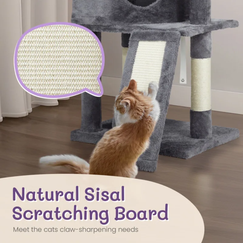 47Inch Dark Gray Scratching Board Ladder House Single Bed Jumping Platform Velvet Sisal Cat Climbing Frame