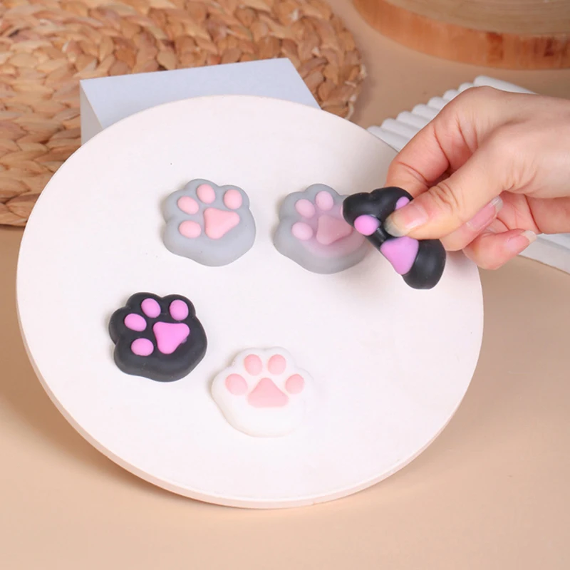 Mini Cat Paw Squeeze Toy Silicone Pinch Decompression Toy Plush TPR Fidget Sensory Toys For Kids Adults Gift