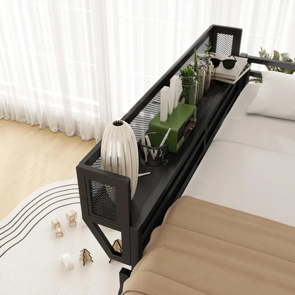 هيكل سرير علوي معدني بحجم كوين من KEIKI مع سلم وأرفف تخزين مدمجة، للمراهقين، سرير علوي على الطراز الحديث مع شريحة صلبة